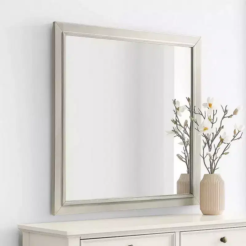 Royal Hampton Dresser Mirror, Subtle Antique White Rubberwood, Square 40 Inch