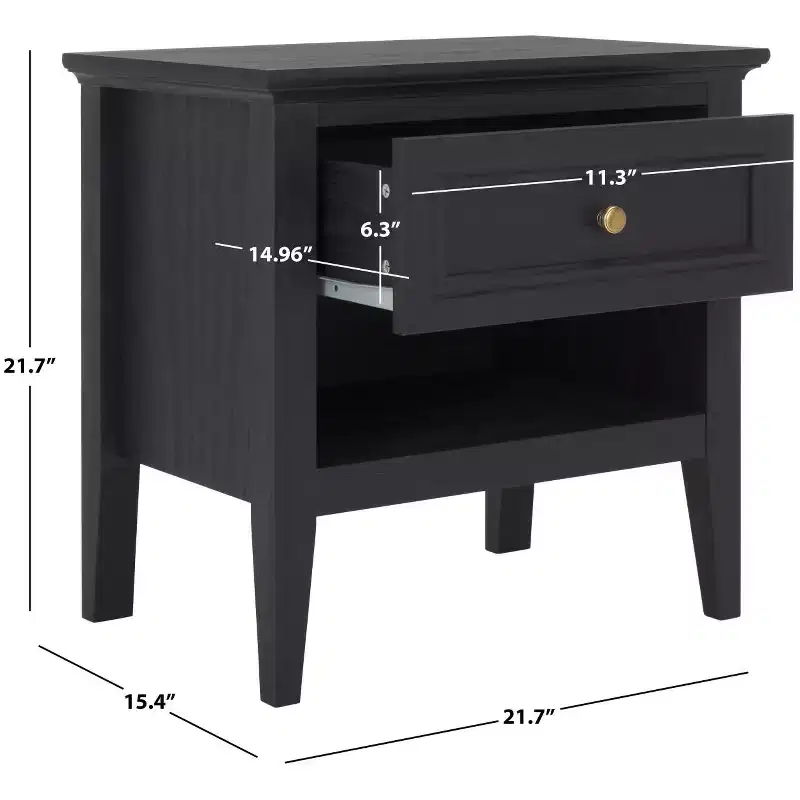 1-Drawer 1-Shelf Nightstand with Gold Pulls, Walnut Finish Bedside Table