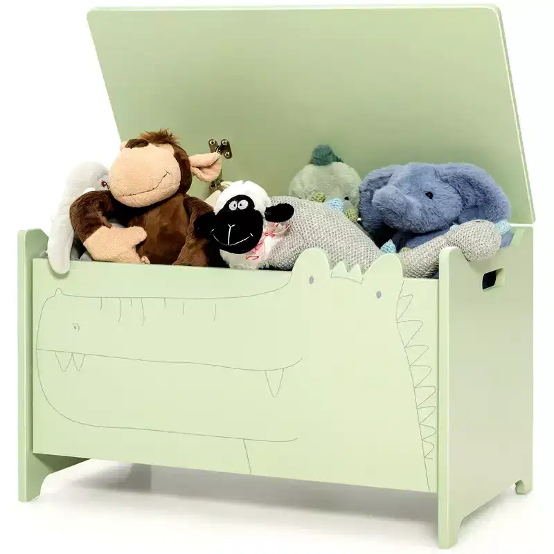 Costway Kids Toy Box withSafety Hinge Wood Storage Chest Flip-Top Storage Organizer White/Green