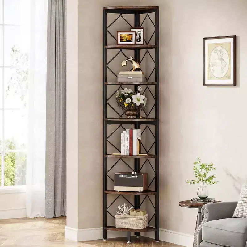 LITTLE TREE 78.7 7 Tier Bookshelf Bookcase Brown/Black