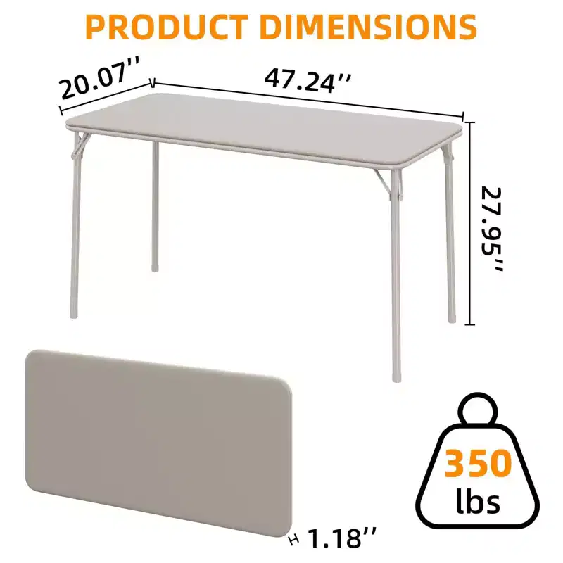Folding Table 4 Foot with Upholstered PU Leather Tabletop, Heavy Duty Metal Legs, Collapsible Design & Shelf Bracket, No Assembly Required