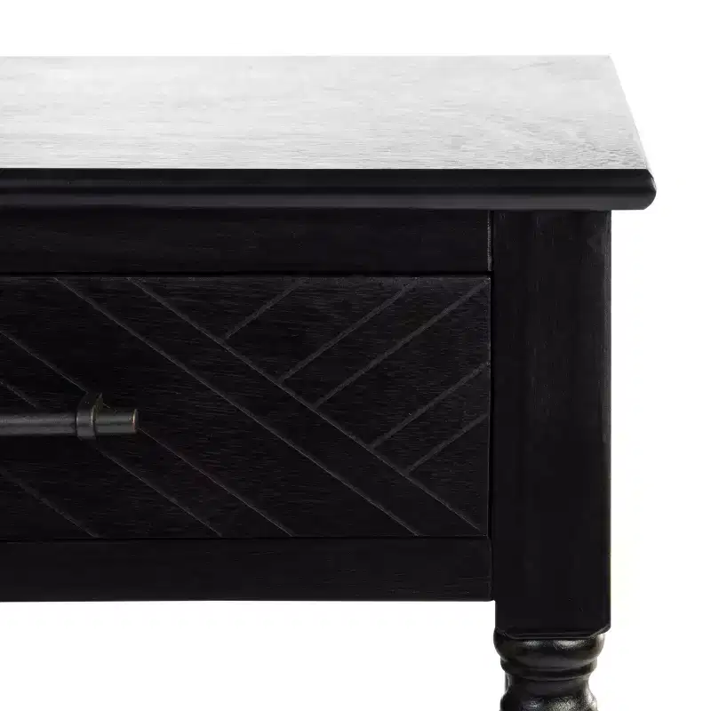1-Drawer Accent Side Table with Herringbone Detail & Open Shelf, Distressed White