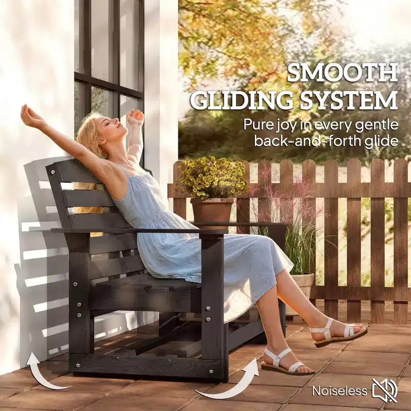 Patio Glider Bench w/ HDPE Slatted Double Rocking Chair