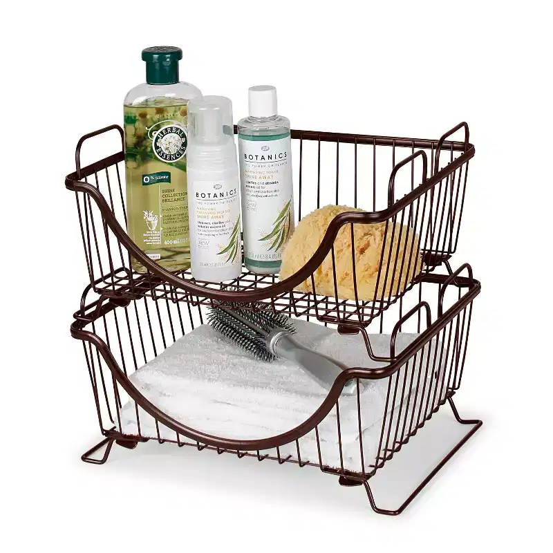 Stacking Basket Tray Silver: Portable Metal Storage & Organization, Universal Utility Cabinet