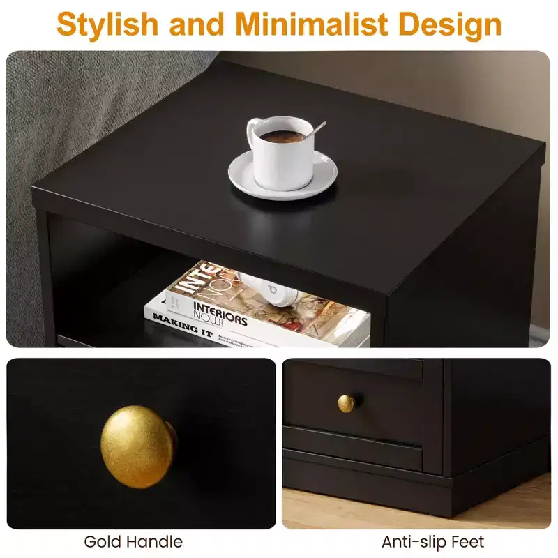 Modern Nightstand with Door & Open Shelf