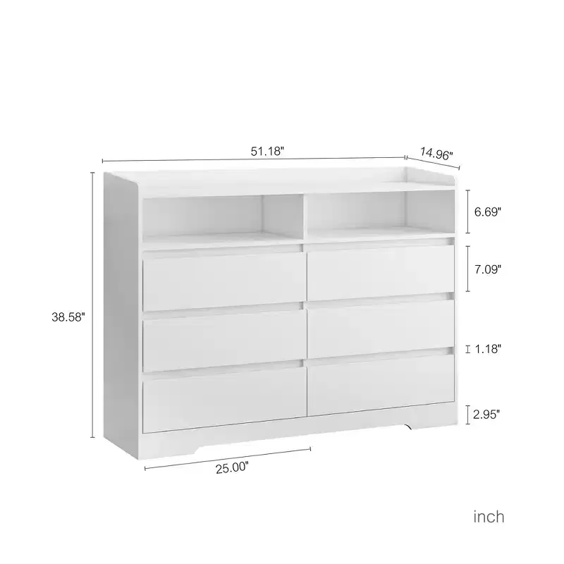 GDFStudio Barnard Modern 51.2 Rectangle Sideboard with 6 Drawers and Adjustable Lighting