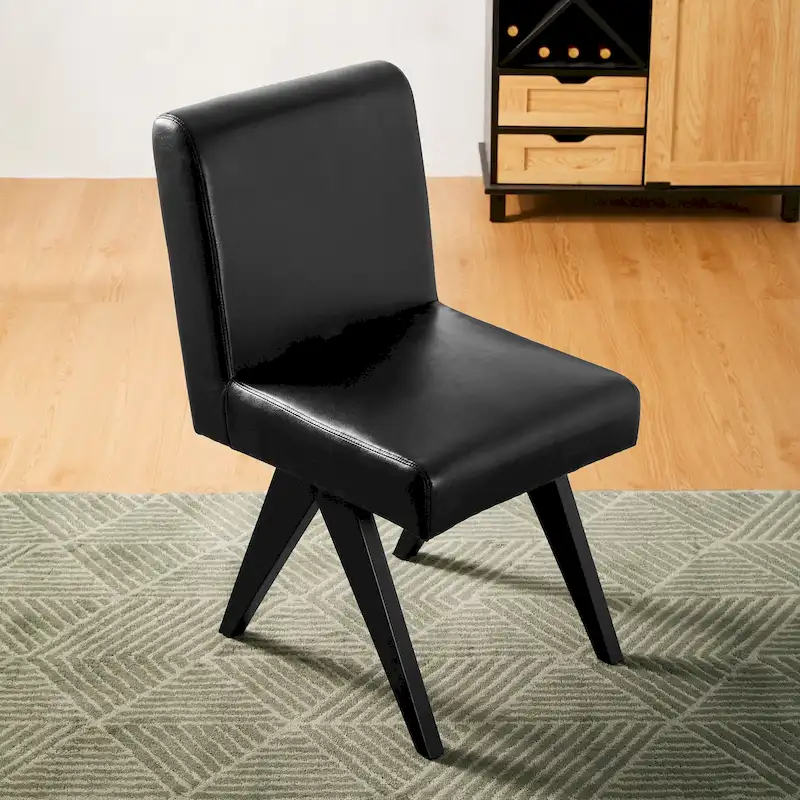 Faux Leather Upholstered Dining Chairs with V-Shaped Wood Legs