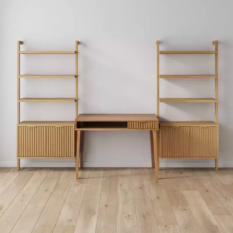 Nathan James Jasper Wood Fluted Desk Wall Unit Brown