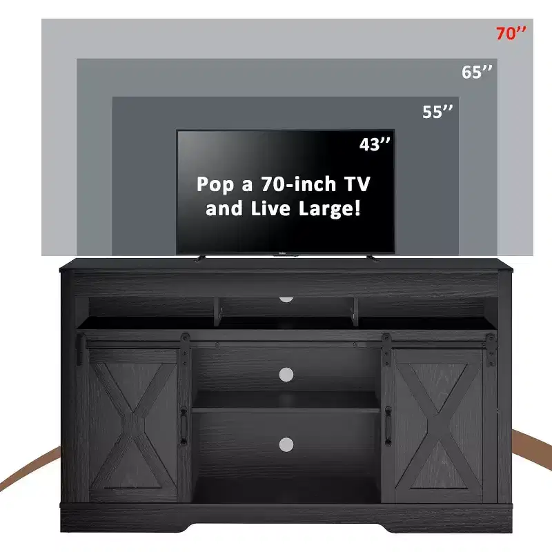 Farmhouse TV Stand with Sliding Barn Door for TVs up to 65''+, 34 Tall Entertainment Center for Bedroom, Living Room