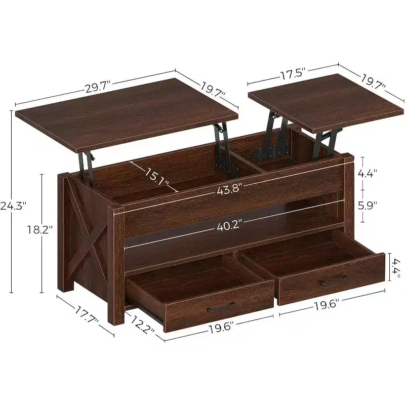 Wood Coffee Table - Adjustable Coffee Table, Height Adjustable Coffee Table, Modern Coffee Table, Stylish Coffee Table
