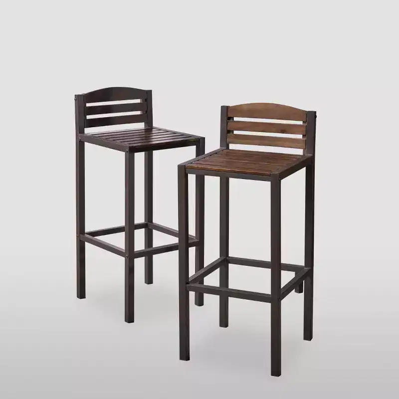 Set of 2 Acacia Wood Bar Height Barstools Dark Brown Low Back