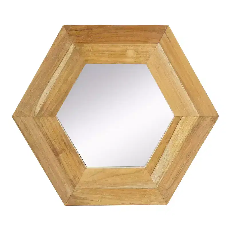 18.5 x 18.5 Inch Hexagon Wall Mirror with Natural Wood Frame