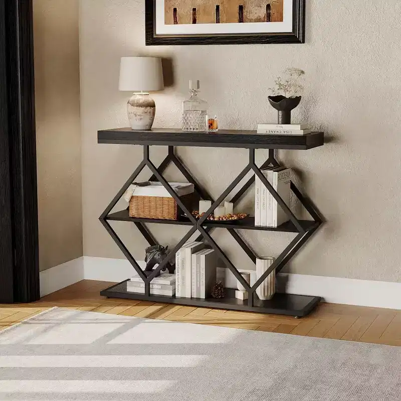 40 Entryway Console Table3-Tier Industrial Console Table with Open ShelvesSofa Table Behind The Couch for Hallway, Living Room, Foyer