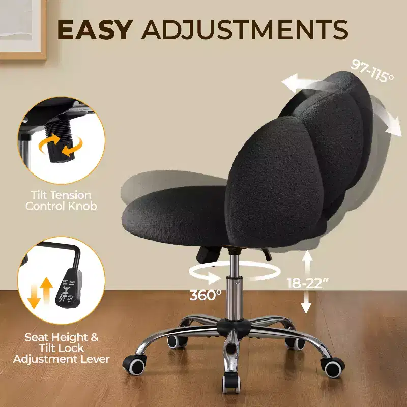 Yaheetech Boucle Upholstered Rolling Makeup Vanity Chair