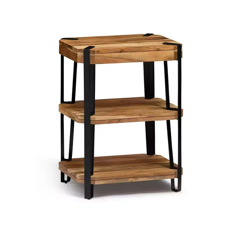 Alaterre Furniture 21 Ryegate Natural Brown Live Edge Solid Wood End Table: Metal Frame, Dual Shelves