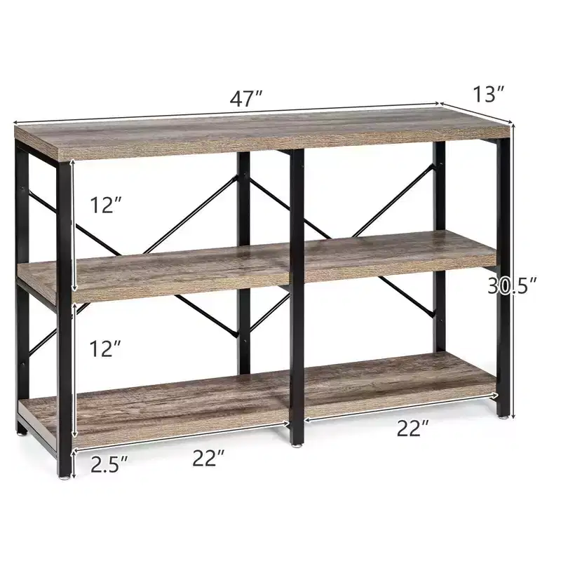 Costway 47'' Console Table 3 Tier Industrial Sofa Table Metal Frame