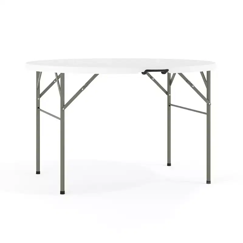 White Round Folding Table, Plastic Top, Seats 4