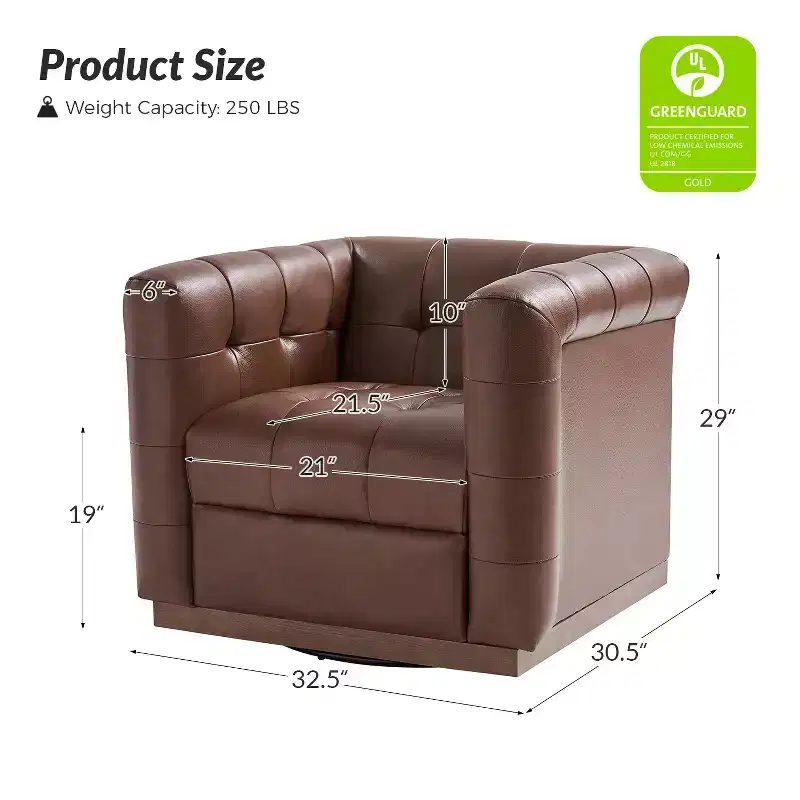 Frankie Modern Genuine Leather Swivel Club Chair| HULALA HOME