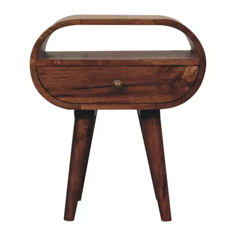 21 Brown Solid Wood Oval One Drawer Nightstand
