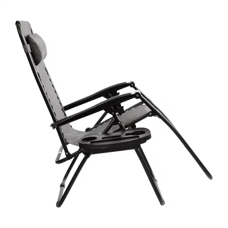 Flash Furniture Adjustable Folding Mesh Zero Gravity Reclining Lounge Chair with Pillow and Cup Holder Tray, Set of 2