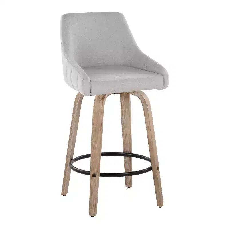 LumiSource Set of 2 Hannah Counter Height Barstools Whitewashed Wood
