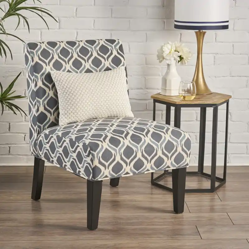 Linen-look Fabric Accent Chair With Rubberwood Legs - Blue and Grey