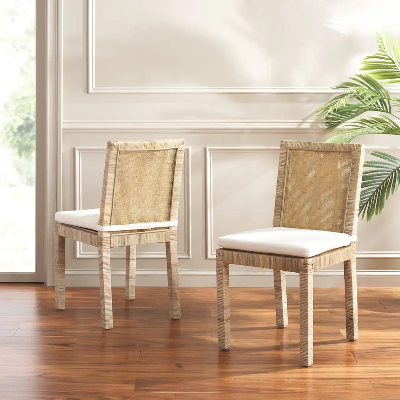 SAFAVIEH Jessye Cane Dining Room Chair with Cushion (Set of 2) - 21.7 W x 18.1 L x 38.6 H - 22W x 18D x 39H