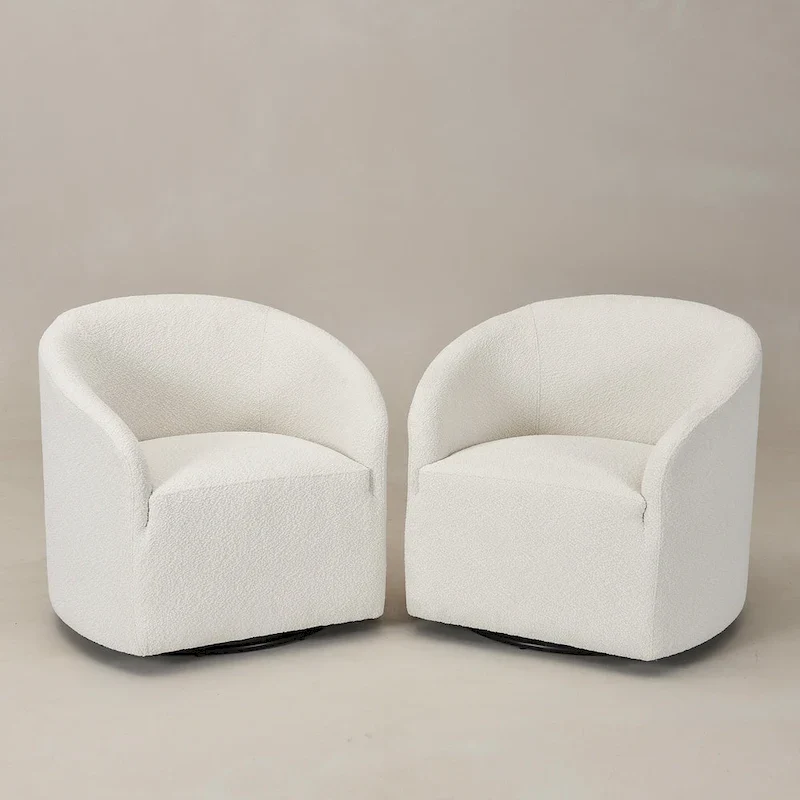 KINWELL 32W Boucle Upholstered Swivel Barrel Armchair (Set of 2)