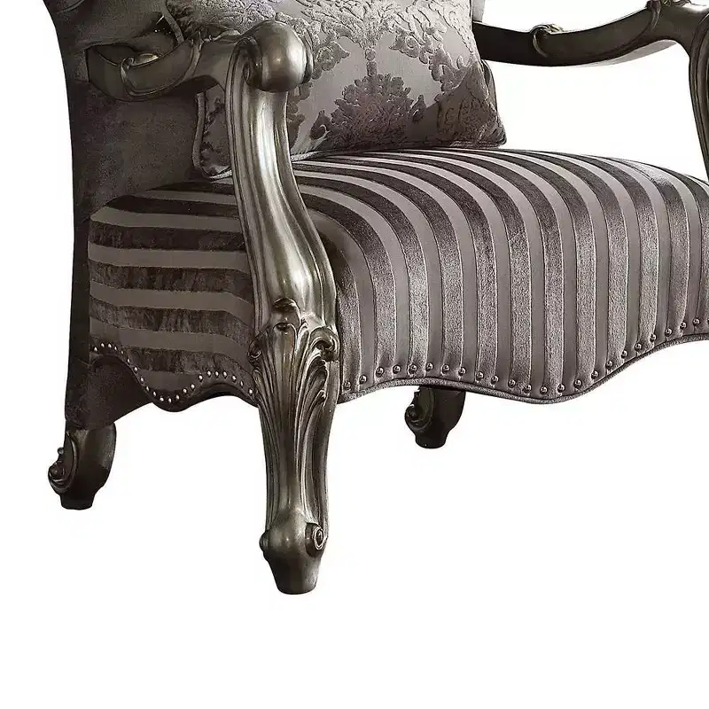 Versailles Chair with 1 Pillow Velvet/Antique Platinum Finish - Acme Furniture