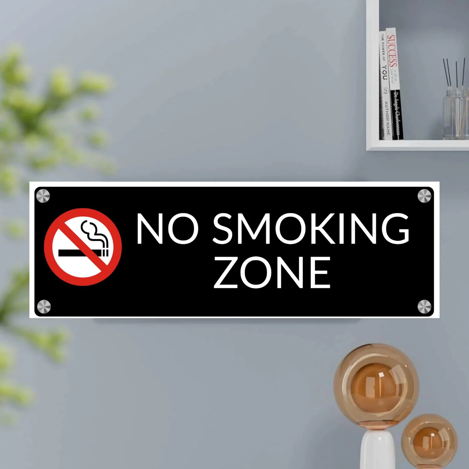 Premium Acrylic NO SMOKING ZONE Name Plate for home and office entrance door, Name Plates for commercial Spaces - (9 x 3 inches)