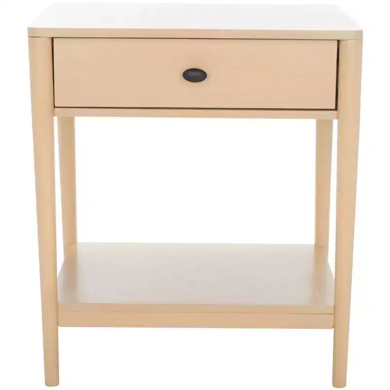 1-Drawer Rubberwood Nightstand with Open Shelf, Whitewash Finish, No Assembly