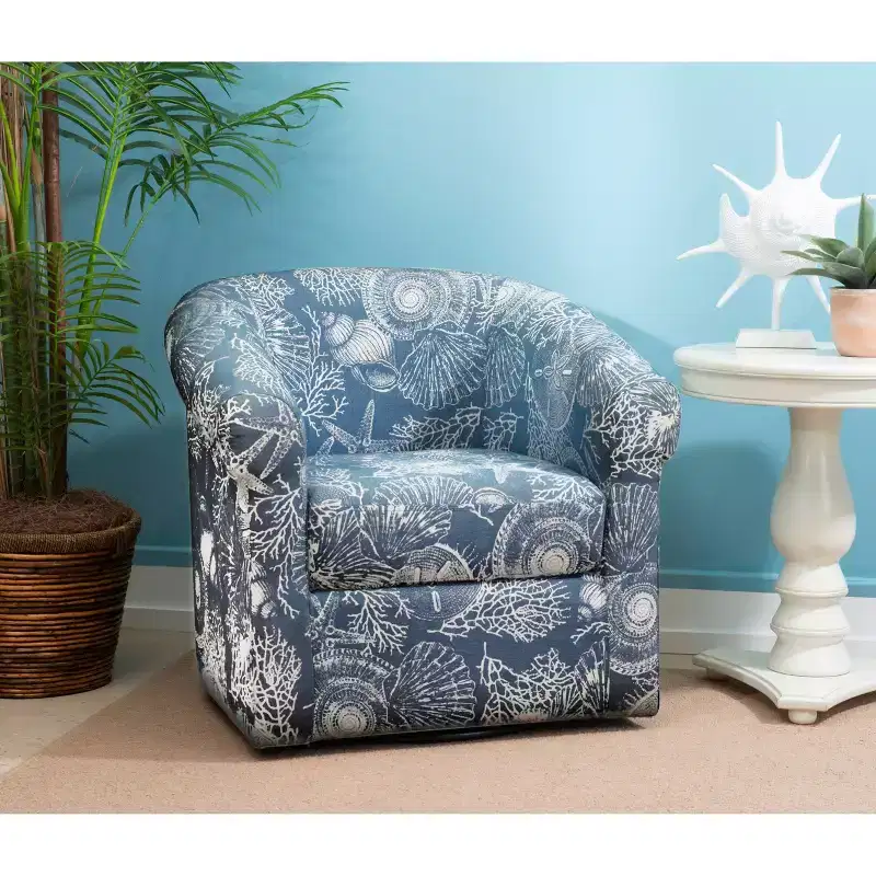 Powell Monahan Costal Roll Arm Swivel Club Chair Blue: Upholstered Polyester, No Assembly Required