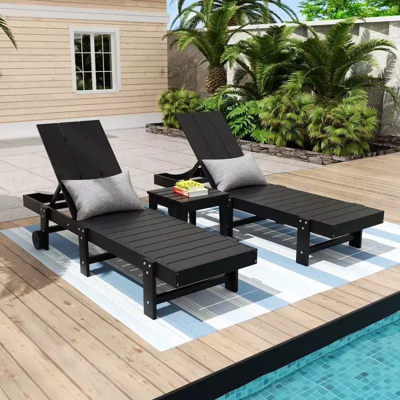 WestinTrends Ashore 2pcs Modern Poly Reclining Chaise Lounge With Wheels plus 1pc side table