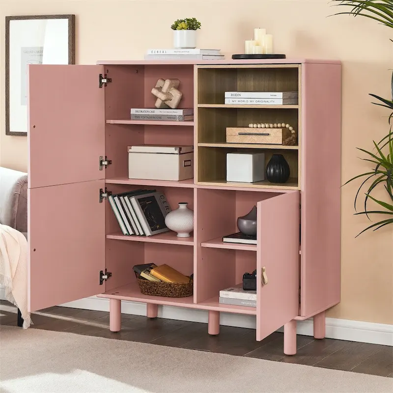 Modern Wood Sideboard Cabinet with Round Legs and Shelf