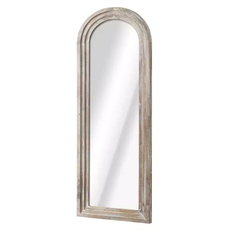 White Solid Wood Arch Freestanding Framed Full Length Mirror