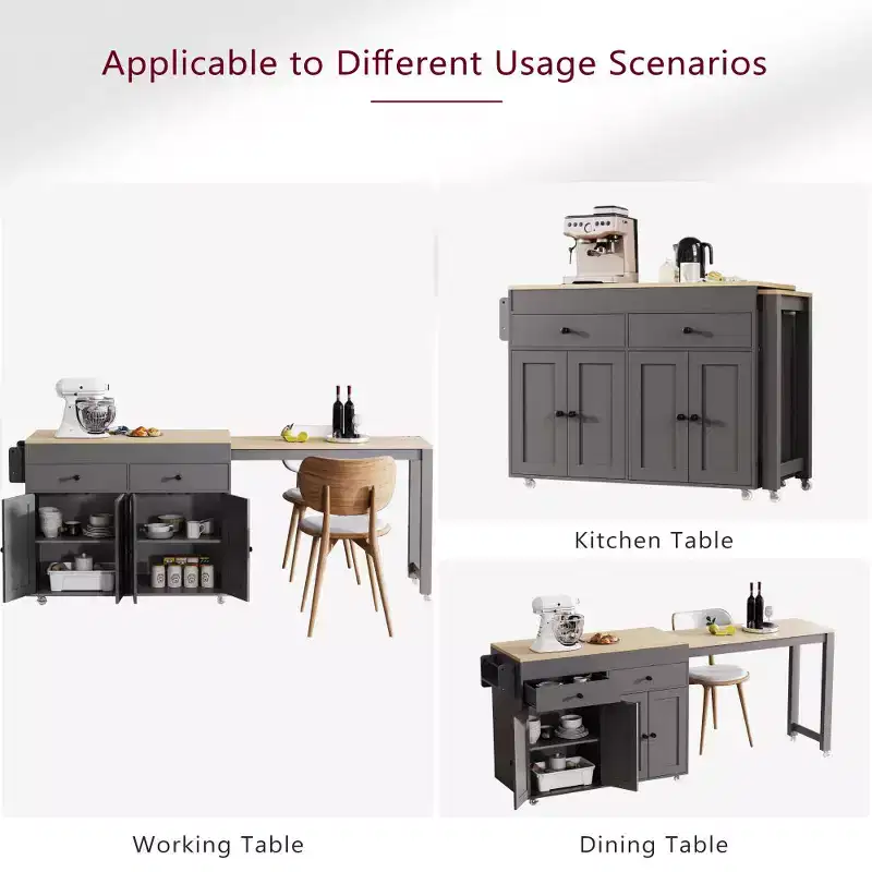 Kitchen with Dining Table, Kitchen Table with Outlet,2 Drawers 2 Side Shelves