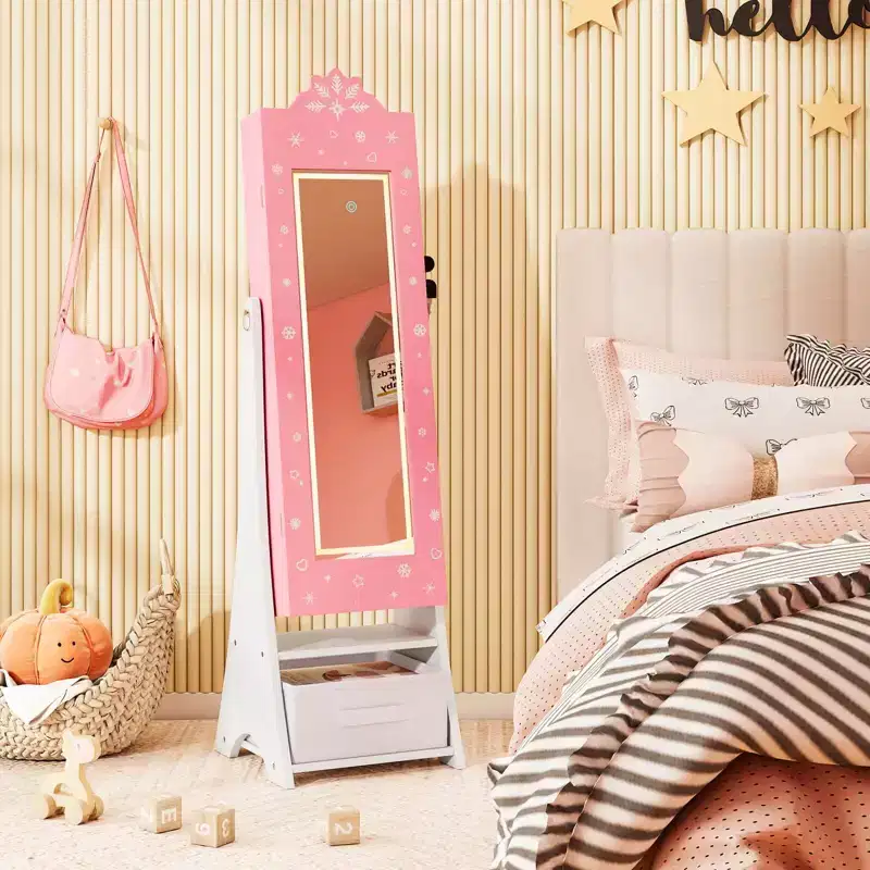Kids Jewelry Armoire with 3-Color Lighted Full Length Mirror