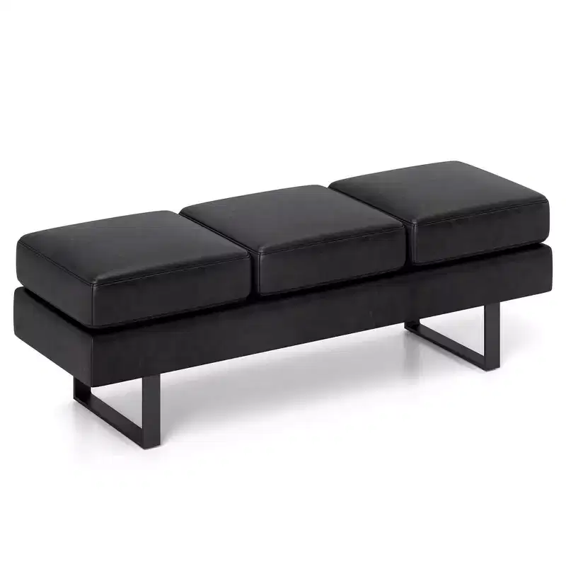 Waiting Room Bench Seating with Metal Frame Leg Upholstered Reception Bench Black/Gray