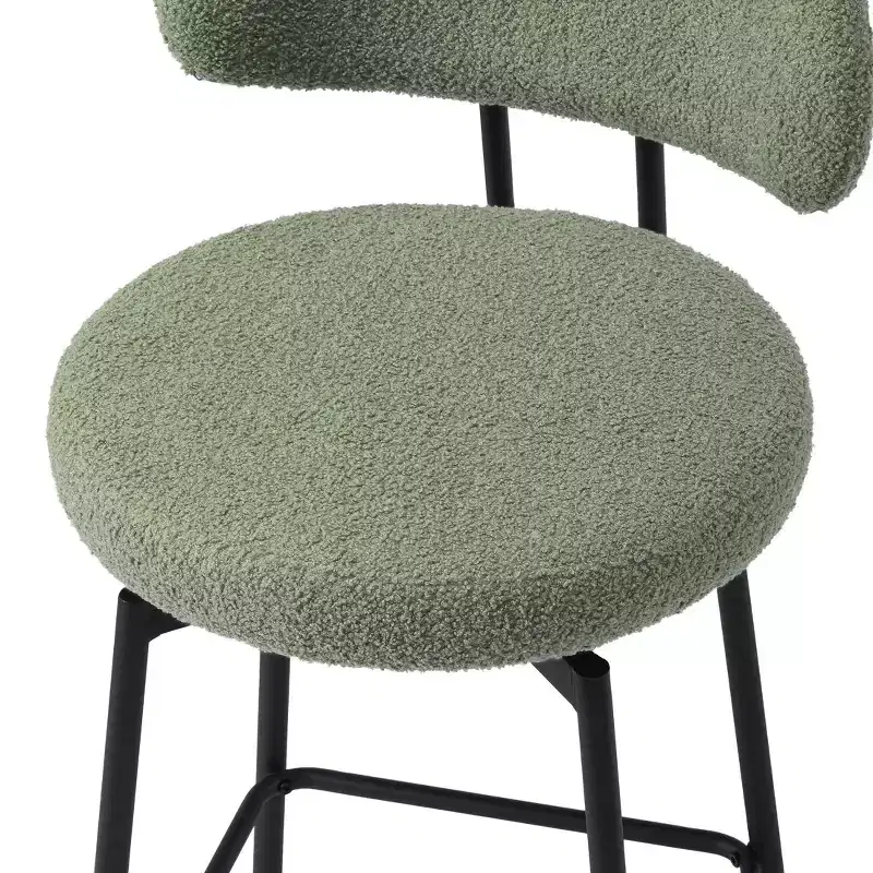 Modern Upholstered Faux Shearling Fabric Counter Height Bar Stools with Back (Set of 2