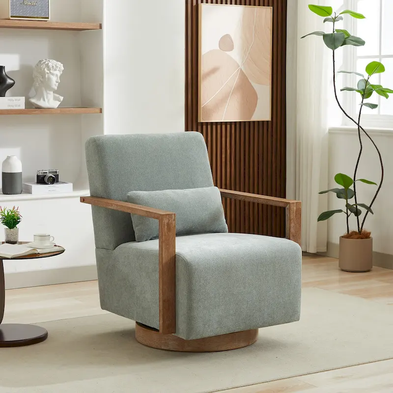 30.31 Linen Blend Upholstered 360 Swivel Accent Chair
