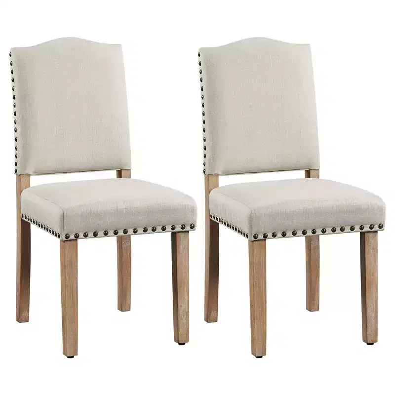 Upholstered High Back Dining Chairs Set of 2 - Bronze Studs