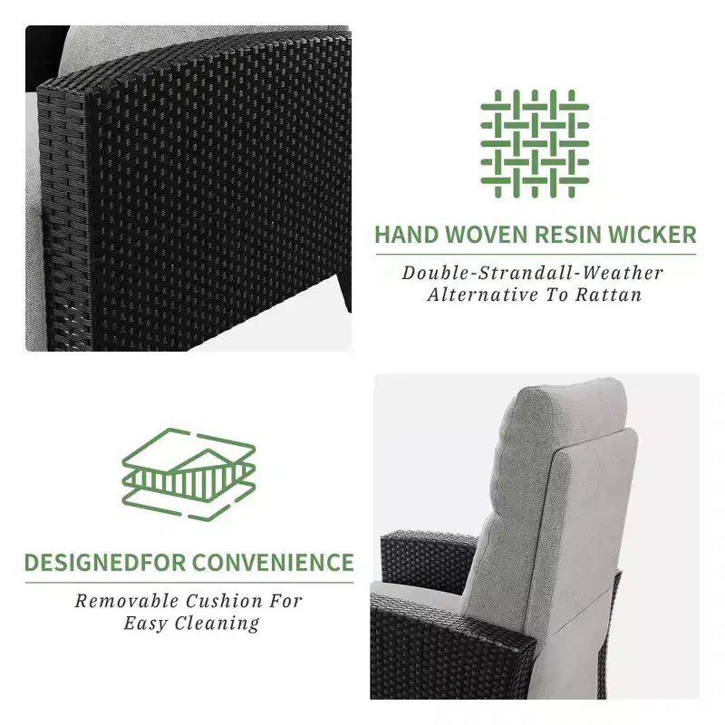 Wicker Recliner Chair with Adjustable Back & Footrest,150 Lay Flat Rattan Reclining Patio Chair with Extendable Side Table & Air Pump