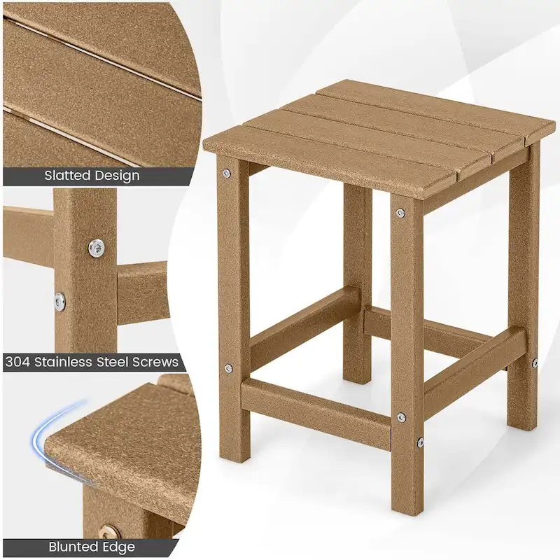 Outdoor Patio Side Table Set of 2 - HDPE Weather Resistant, 14W