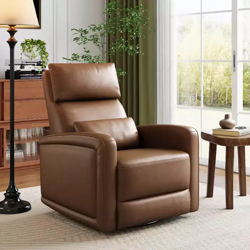 Manual Reclinder, 360 Swivel Rocking Glider Reclinder Chair, Soft Faux Leather Upholstered Sofa Chair with Ergonomic Backrest for Adults