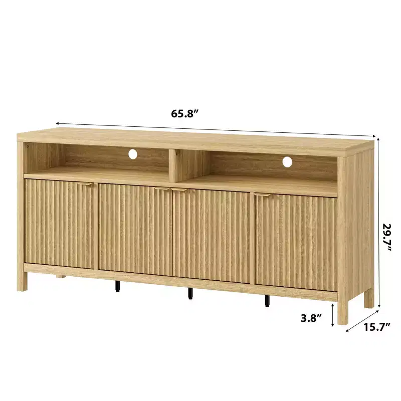 65.8 Inch Fluted Sideboard Buffet Cabinet with 4 Doors, Morden Kitchen Storage Cabinet with Fluted Door