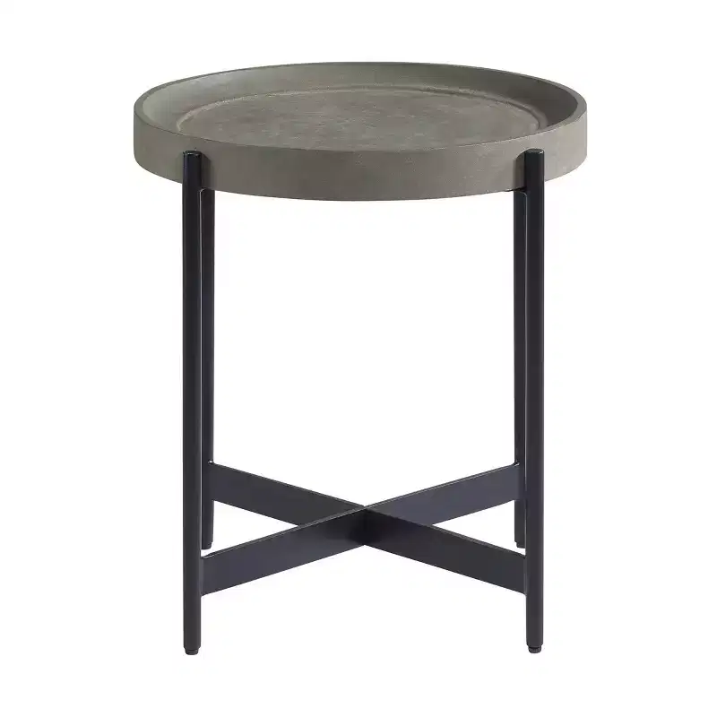 20" Brookline Round Wood with Concrete Coating End Table Concrete Gray - Chic Tray Top, Sturdy X - Frame