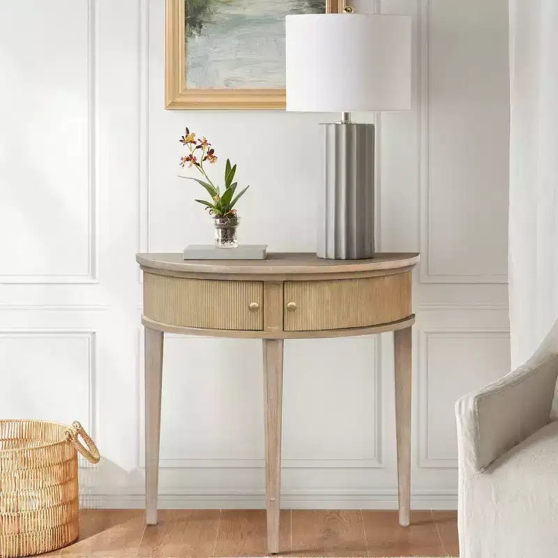 Farmhouse Demilune Storage Console Table in Reclaimed Wheat