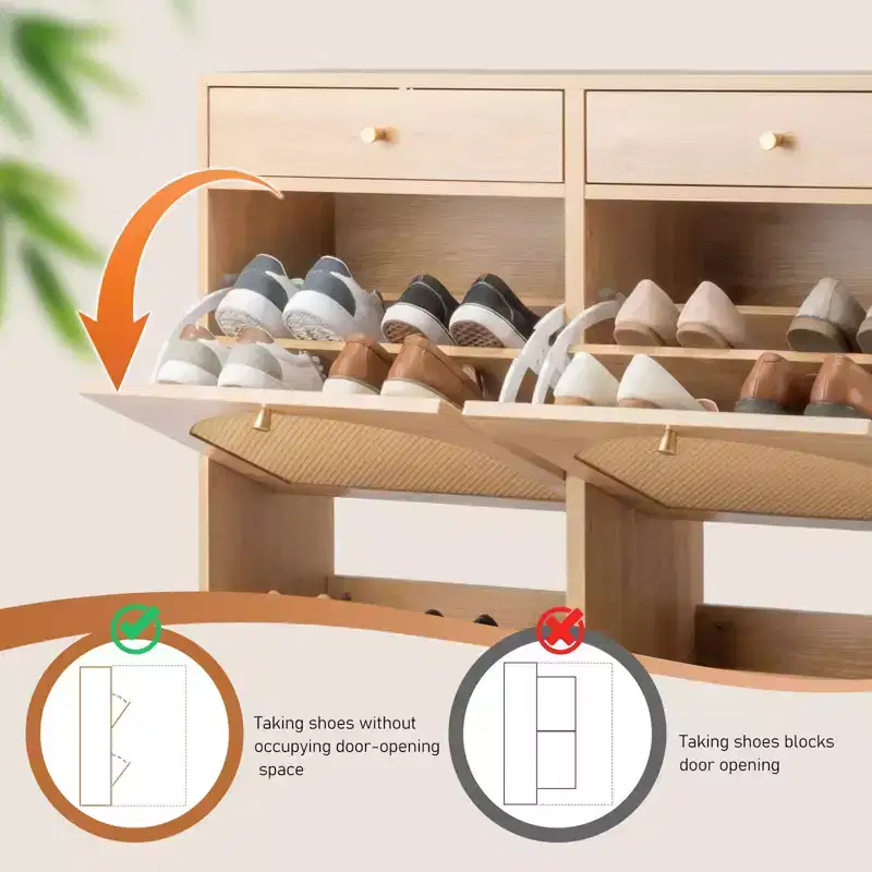 Karl Home Rattan Panel 2 Drawers 4 Flip-Drawer Shoe Cabinet Particleboard 41.34 W