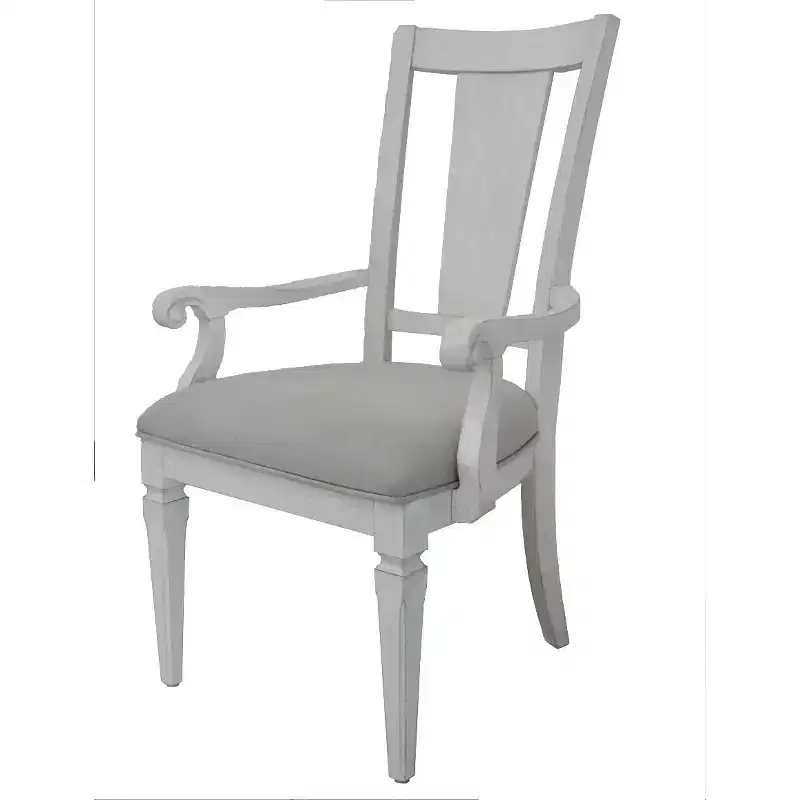 Set of 2 Light Gray Upholstered Linen & Solid Wood Open Back Dining Arm Chairs