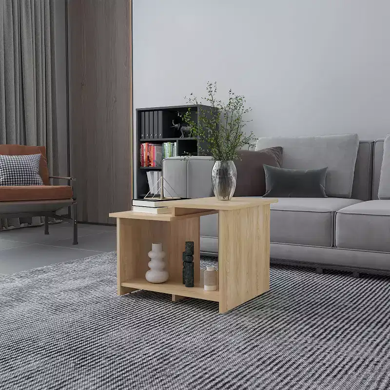 Coffee Table with Open Storage, Melamine Finish, Natural Oak